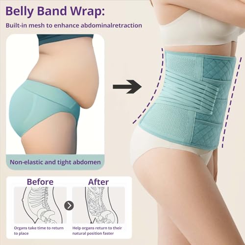 JOYNCLEON Postpartum Belly Band Wrap, Maternity Recovery Support Belt, Adjustable Tummy Control Binder with Pelvic Belt, Shapewear for Natural and Caesarean Sections (Green, XXL(70KG-80KG)) - Image 4