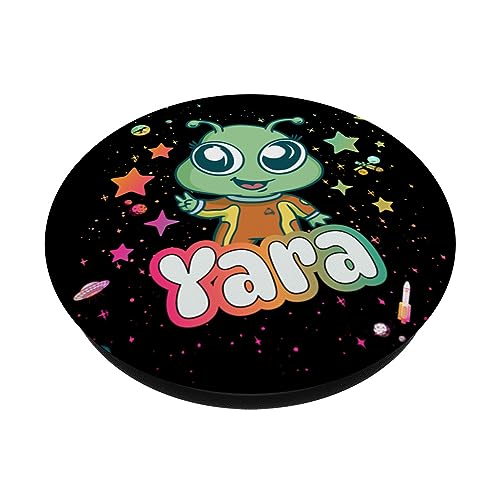 YARA - Adorable girl name with cute Alien PopSockets Swappable PopGrip, Black - Image 2