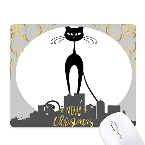 Tapis de souris chat nuit de Noël cadeau art animal silhouette noire en caoutchouc