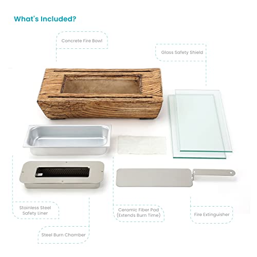 Home Zone Living Concrete Portable Tabletop Rectangle 13” Mini Fire Pit Bowl W/Wick, Indoor, Outdoor Use, Patio, Deck, Balcony Safe, Ethanol Alcohol, Smokeless, Long Burning, Fireplace, Soot Free #TOP4