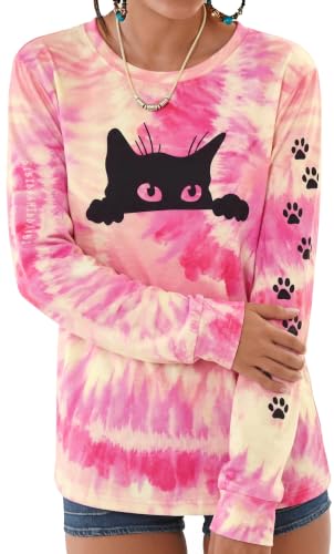 Image of JINTING Cat Shirts for Women - Loose Fit Lightweight Long Sleeve Graphic Autumn Outfits Printed Blouse Casual Tops