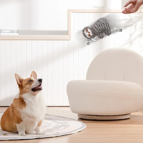 Luxvara Hundespielzeugs, Hundespielzeug Quietschend, Robustes Faultier-Hundespielzeug, Welpenspielzeug, Hunde Kuscheltier, Quietschendes Plüsch-Kauspielzeug für Mittelgroße Große Hunde, Grau