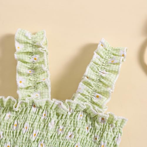 Newborn Baby Girl Clothes Floral Bunny Print Smocked Sleeveless Romper Summer Bodysuit Cute Baby Easter Outfit2