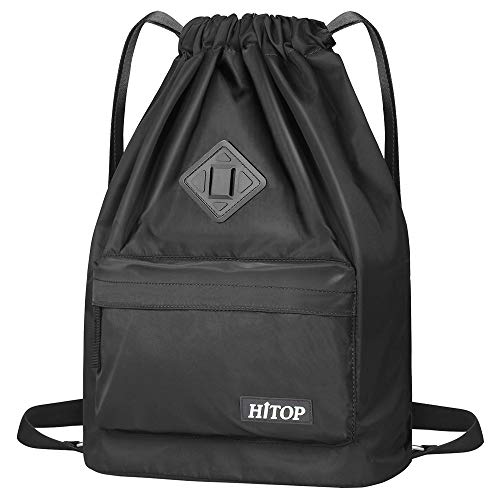 HITOP Drawstring Backpack, Waterproof Snow Resistant Lightweight Sport Gym Bag For Men and Women (Black)