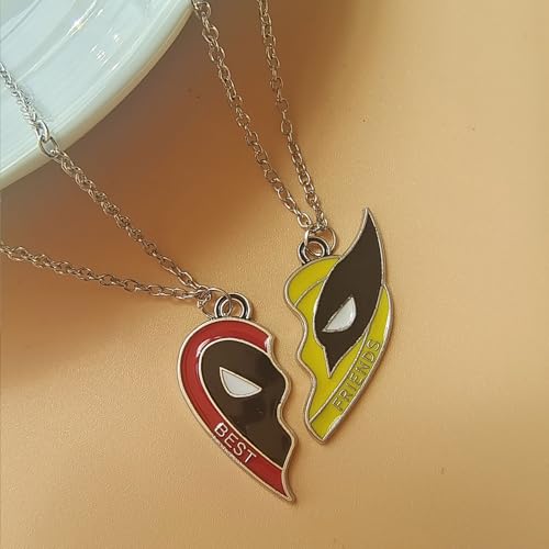 Deadpool and Wolverine Necklace for Men,Matching Necklace for Best Friend Couples Patterns,Half Heart Shape Pendant BFF Friendship Jewelry for Men Women Cartoon Fans Gifts3
