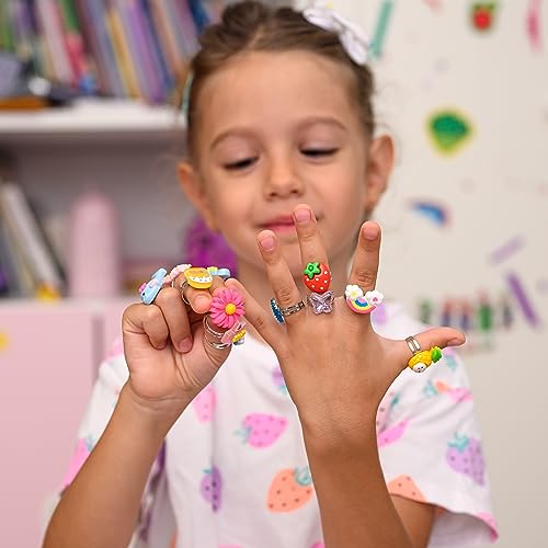 Nutty Toys Little Girl Jewel Rings, 24 Adjustable Kids\' Dress Up Pretend Play Jewelry Set, Best Birthday & Top Easter Basket Stuffer Gift Idea, Unique Egg Fillers for Girls Age 4 5 6 7 8 9 10 Year Old