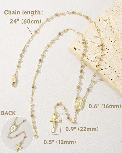 J&H DiaJuvelo Gold Rosary Necklace for Women Dainty Cross Long Layered Y Chain Beads Rosemary Rosarios de oro 14K Para Mujer Virgen de Guadalupe Rosarios Catolicos Para Gifts4