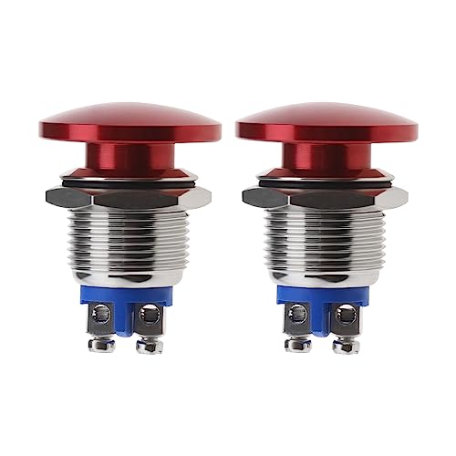 Be In Your Mind 2 Stück Roter Pilzkopf-Knopfschalter Wasserdichter DruckKnopfschalter Aluminiumlegierung Runder Startknopf Zubehör für Auto SUV LKW Wohnmobil Boot 16mm