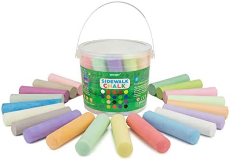 WEIMY Sidewalk Chalk Bucket, 20 count 20 Colors Outdoor Street Chalk For Kids Drawing Graffiti, Washable Non toxic Chalk Bucket Portable, Paint on Chalkboard Blackboard and Playground (20Colored)