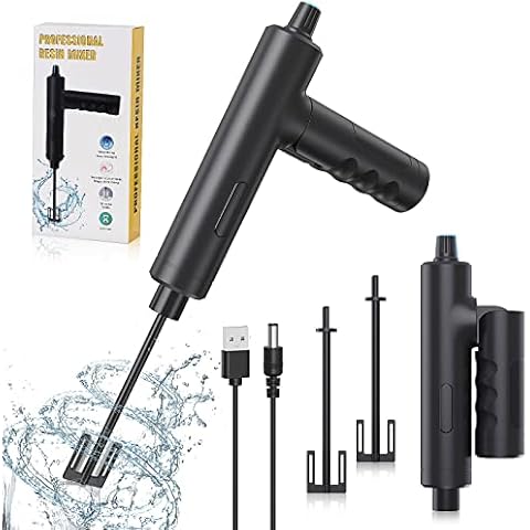 Electric Epoxy Mixer for Resin, 0-340 rpm Speed Adjustable Resin Stirrer with 2 Epoxy Mixer Drill Attachments Resin Mixer Paddles, Handheld Rechargeable Resin Mixer for DIY Resin Mold Supplies Pigment Cover