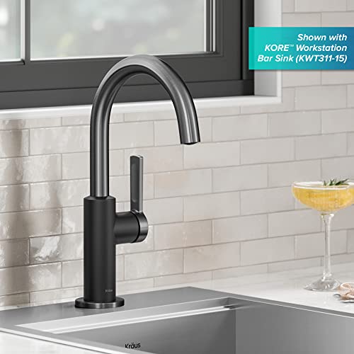 Image of Kraus Oletto Single Handle Kitchen Bar Faucet in Matte Black /Spot Free Black Stainless Steel, Kitchen Sink Faucets, KPF-2822MBSFSB
