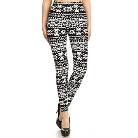 NioBe Clothing Womens High Waist Christmas Holiday Winter Leggings (Plus Size (12-16/18), Black White Winter Isle) Cover