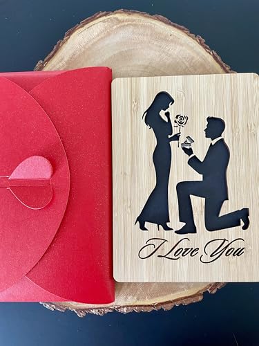 Engagement I Love You Card, Romantic Wooden Card For Anniversary, Wedding, Birthday, Valentines Day For Her, Him, Wife, Husband, Girlfriend, Boyfriend Gift - 3