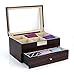 Tie Display Case for 12 Ties Ebony Walnut Two Level Storage Box with Drawer