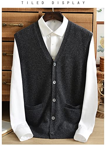 Cashmere Vest Men's Middle-Aged Cardigan V-Neck Single-Breasted Soft Warm Casual Gentleman Color Button Vest Sweater Beige Xxl #TOP5