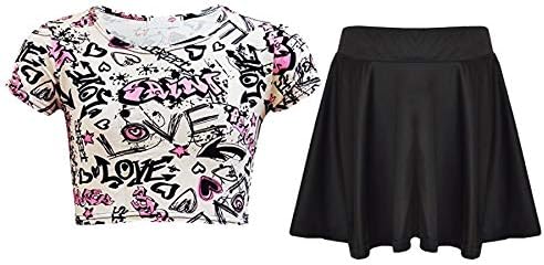 A2Z 4 Kids Girls T-Shirt and Skater Skirt Set Short Sleeve Top and Flared Skirt Outfit Stylish Summer Clothing for Kids Casual Matching Set for Holidays, Parties, Everyday Wear Age 5-13