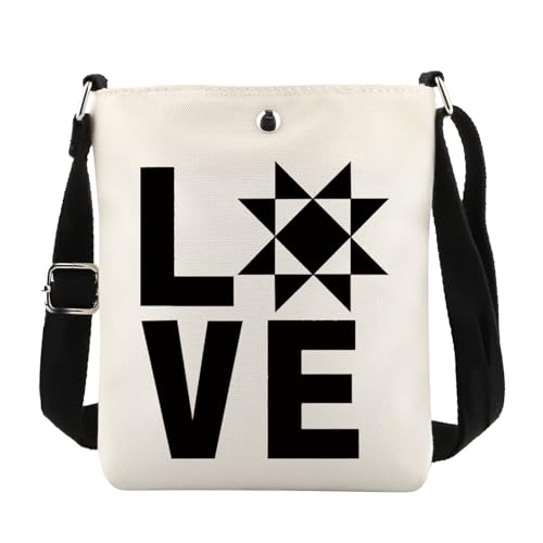 MAOFAED Quilting Gift, Love Quilt Distressed Crossbody Bag for Women, Quilter Gift, Quilt Block, Patchwork Quilt Gift