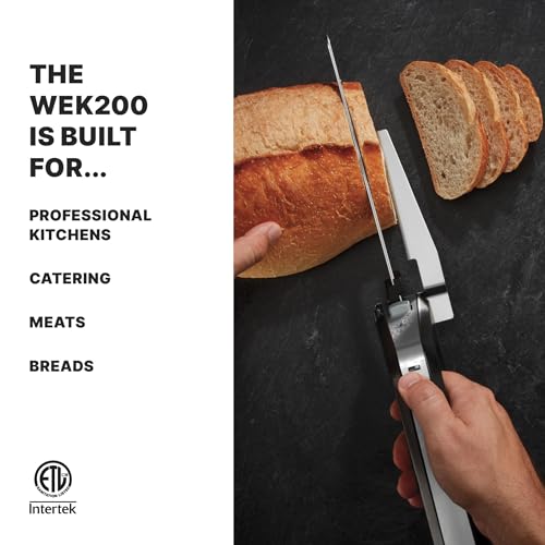 Waring Commercial WEK200 Cordless Rechargeable Electric Knife w/Bread and Carving Blades, Includes Case, 120V, 5-15 Phase Plug, Black
