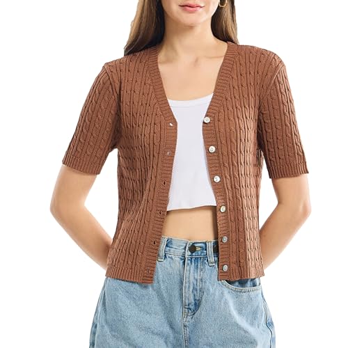 Image of Simple&Opulence Women's Summer Cardigans V Neck Cooling Sweater Lightweight Open Front Button Shrugs Knit Top Jackets