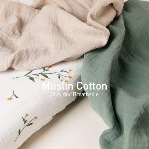 Image of Gllquen Baby Muslin Bassinet Sheets 3pk, Soft Cotton Baby Sheet Boy, 33x17 | Breathable Cozy Bassinet Mattress Fitted Sheet, Compatible with Halo Bassinest Swivel Sleeper, Snoo, Baby Delight, Green Leaf