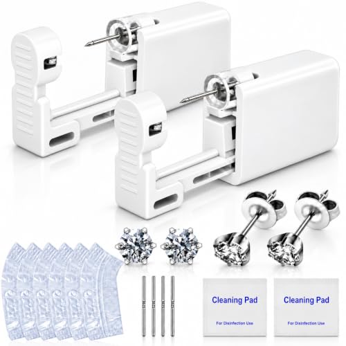 Anzero Ear Piercing Kit, Disposable Ear Piercing Gun with 5MM CZ Studs