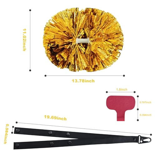 13.8\'\' Cheerleading Pom Poms 2Pcs with Hanging Straps Holder for Backpack and Name Tags for Distinguishing (Golden)