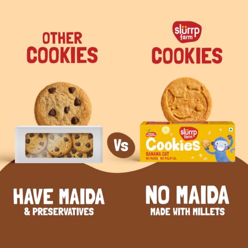 Image of Slurrp Farm No Maida No Palm Oil Banana Oat Multigrain Cookies | Yummy Biscuits made with Oats, Jowar and Whole Wheat Flour | Tasty Cookies for Kids | 80g