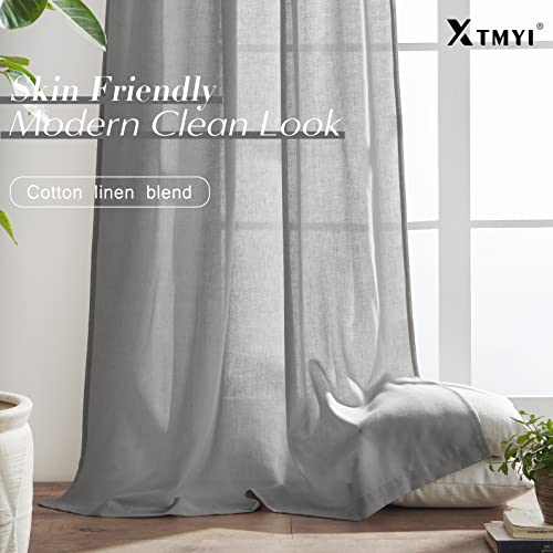 Image of XTMYI Gray Curtains 96 Inches Long,Sheer Linen Back Tab Hooks Pleat Light Weight Modern Stylish Curtains for Living Room 96 Inch Length 2 Panel Set,Grey