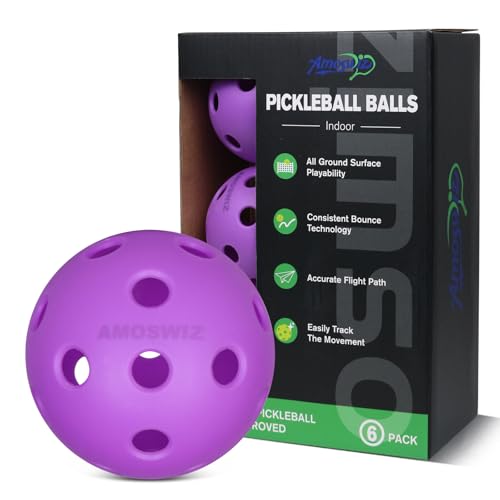 Amoswiz Indoor Pickleball Balls, 6 Pack of 26 Holes...