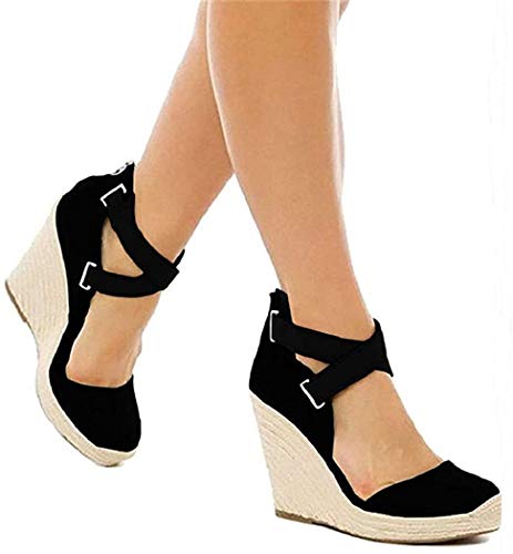 Image of PiePieBuy Womens Wedge Espadrille Ankle Strap Closed Cap Toe Platform Heeled Sandals