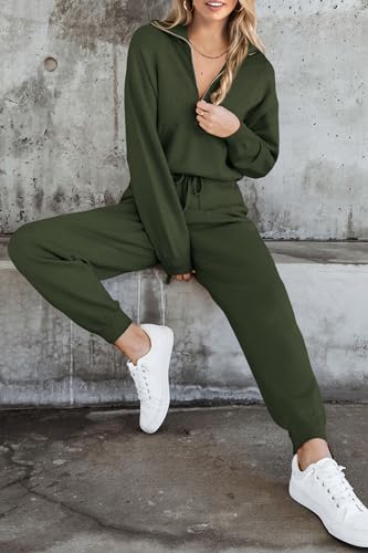Image of PRETTYGARDEN Women's 2 Piece Sweater Set Pullover Zip Up Sweatshirt Jogger Sweatpants Tracksuit Casual Outfit