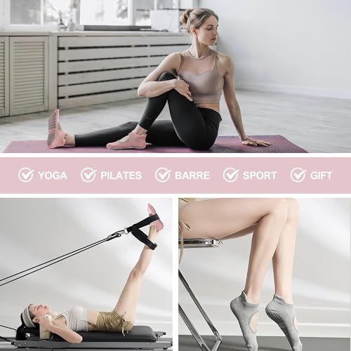 Grip Socks Pilates for Women - 3 Pairs Grippy Non Slip Sock with Straps for Yoga Ballet Dance4