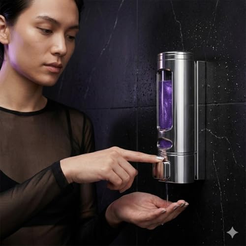 Image of ALTURAS Wall Mounted Liquid Soap Dispenser, ABS, 400 ML, for Shampoo, Sanitizer and Gel Handwash Dispenser (400 ML Gold and Silver)