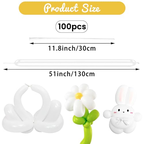 HYKJNBW 100Pcs White 260 Balloons, Skinny Long Balloon for Tying Balloon Arch Twisting Ballon Animal Balloons Birthday Party Wedding Festival Decorations.