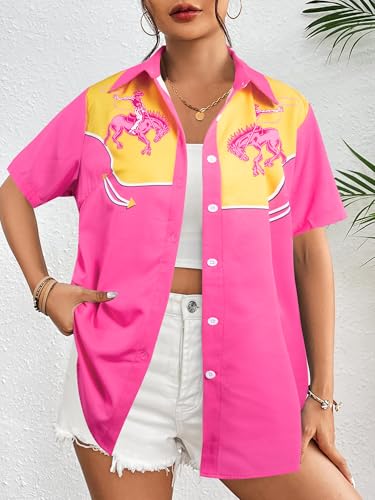 Western Shirts for Women Retro Cowgirl Shirt Rodeo Button Up Tshirt Hawaiian Summer Vacation Short Sleeve Top Blouses2