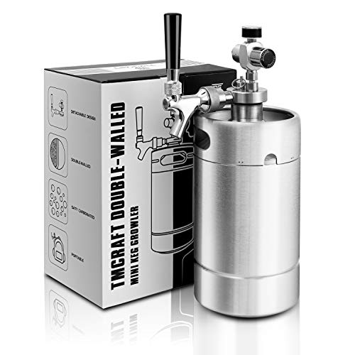 TMCRAFT 1,8 l doppelwandiger Mini-Fass-Growler, druckgesteuertes Bierspender-System mit abnehmbarem Wasserhahn und Regler, hält frisch und Kohlensäure für Basteln, Bierzug, selbstgebraut