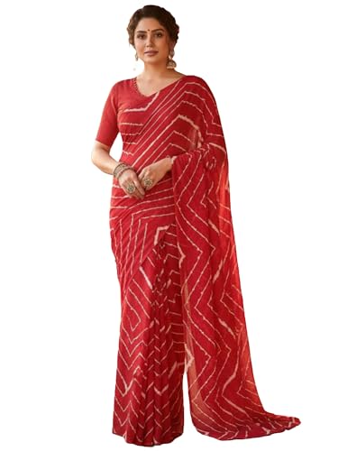 Image of AKHILAM Women's Georgette Solid Ready To Wear one Minute Saree With Unstitched Blouse Piece