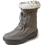 cheap womens snow boots waterproof DailyShoes Ankle Snow Boots Winter Warm Short Lace Up Zippered Heels Side Slip Mid Calf Booties with Fur Trim daily shoes Grey Nylon 8.5