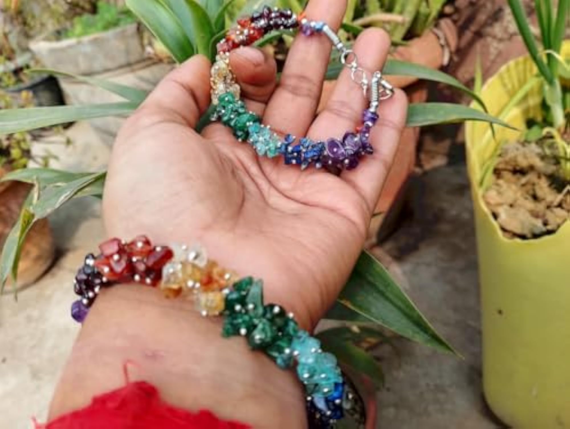 Amethyst 7 Chakra Chip Crystal Bracelets Combo Set