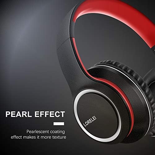 LORELEI X8 Over-Ear Wired Headphones with Microphone with 1.45m-Tangle-Free Nylon Line&3.5mm Plug,Lightweight Foldable & Portable Headphones for Smartphone,Tablet,Computer,Mp3/4(Black-red) 2