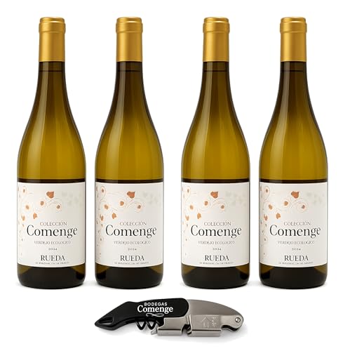 Vino Blanco Verdejo 2024 Ecológico D.O. Rueda – Pack 4 vino blanco + Incluye Sacacorchos Premium - Verdejo DO Rueda - Caja regalo vinos blancos Bodegas Comenge