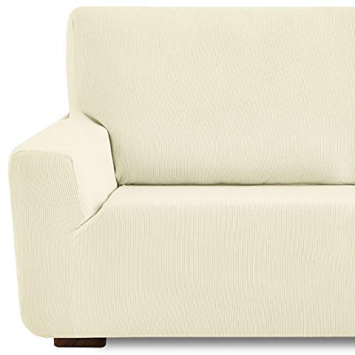 Eiffel Textile Milan - Funda de Sofa Elastica Adaptable Lisa, 94% poliéster 6% Elastano, Marfil, 2 Plazas