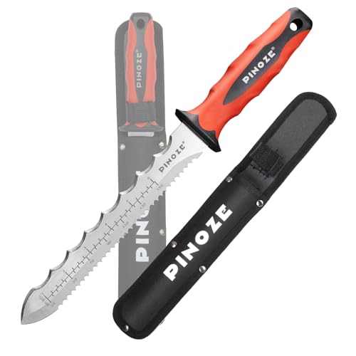 Pinoze Insulation Knife, 20.3 cm, Stainless Steel Blade Insulation Cutter with Laser Scale, Double-Sided Serrated Duct Knife Tool with Sheath for Cutting Heat Material Foam/Rockwool/Styrofoam