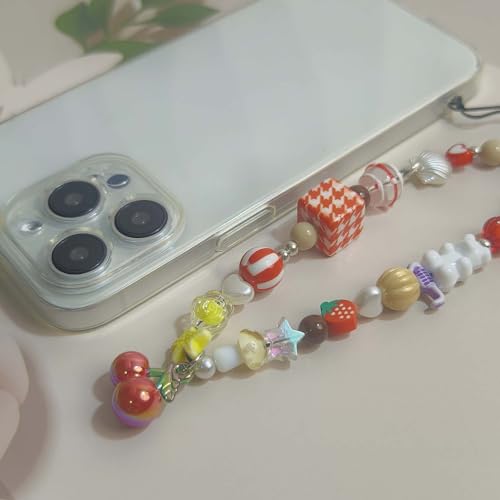AGEN KGEN Cute Phone Charm Handmade Exquisite Beaded Phone Lanyard Wrist Strap Pink Cell Phone Chain Phone Charms Strap for Women (Sweet Cherry) - Thumbnail 4
