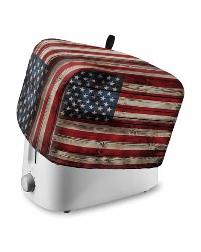 American Flag Toaster Cover 2 Slice, Stars And Stripes Vintage Wooden US Flag Dustproof Bread Machine Oven Cover with Storage Pockets, Fits Most Kitchen Toasters Protector