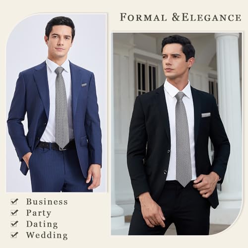 Image of Enlision Mens Ties Stripe Tie and Pocket Square Set Classic Formal Woven Neckties Handkerchief Cufflinks Wedding