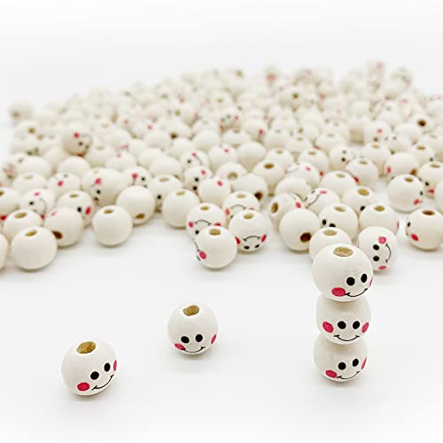 200 Piezas 10 Mm Cuentas De Madera Cuentas De Sonrisa Cuentas Cara Sonriente Cuentas Espaciadoras Abalorios Madera Natural Cuentas De Madera Redondas Bolas Para Accesorios De JoyeríA De Bricolaje Cover