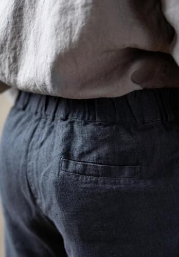 Mens Linen Pants Elastic Waist Summer Beach Wedding Straight-Legs Casual Trousers with Pockets3