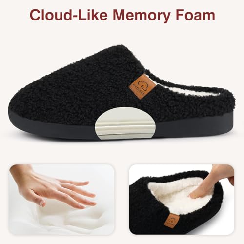 Image of Evshine Memory Foam Fuzzy Slippers for Women Curly Fleece House Shoes