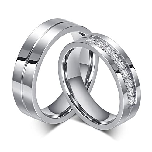 HCMA 2 uds., Regalos de joyería para Parejas, Anillos de Compromiso de Boda de Piedra de Acero Titanio para Mujer o Hombre, joyería de fantasía